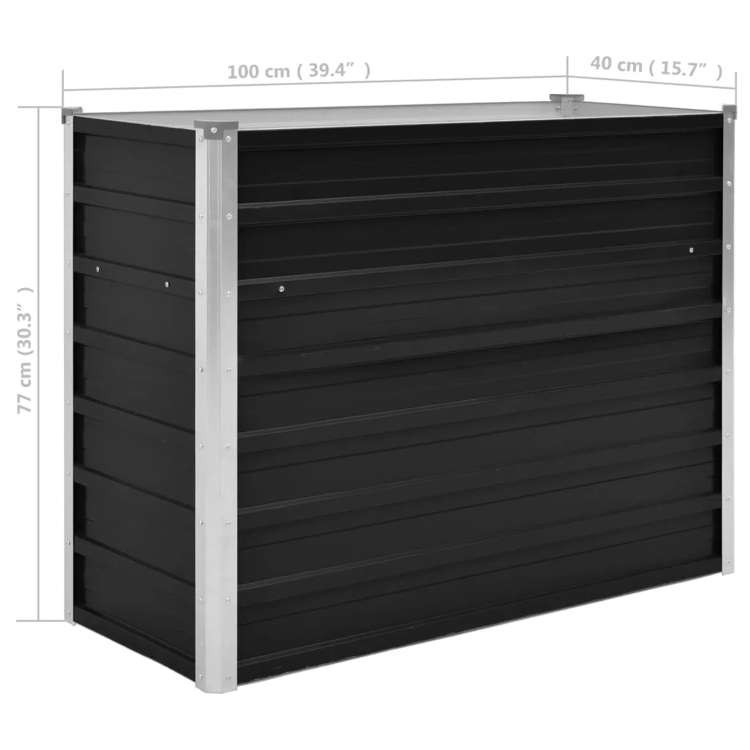 furnicato Garten-Hochbeet, anthrazitfarben, 100x40x77 cm, aus verzinktem Stahl.