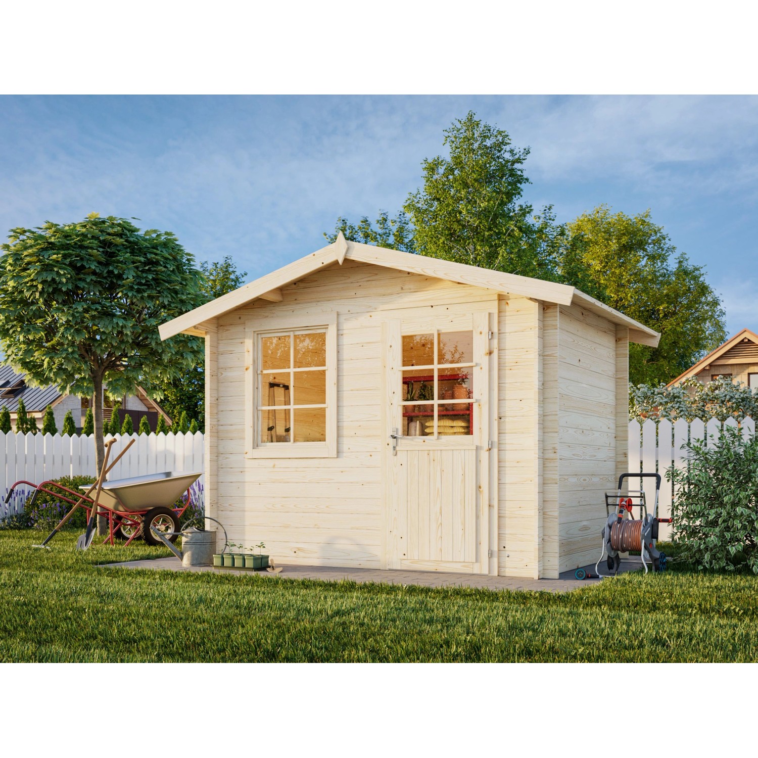 Palmako Gartenhaus Klara 276 x 180 cm Lackiert Grau-Weiß FSC® günstig online kaufen