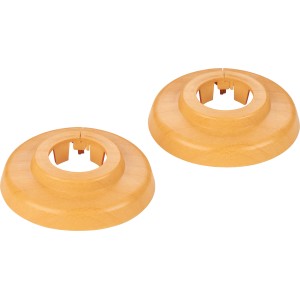 2 dunkelbraune Klapprosetten, Ø 22 mm, aus Kunststoff zum Abdecken von Rohrdurchführungen.