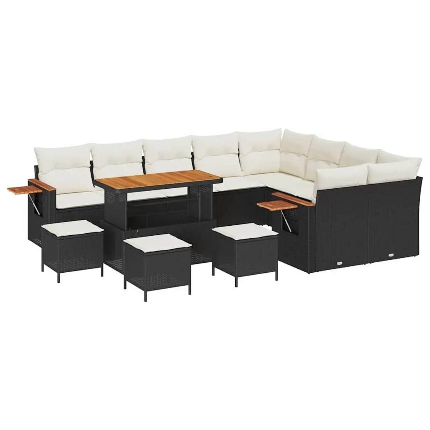 vidaXL Gartensofa-set mit Kissen 13-Tlg Schwarz und Creme 3363220