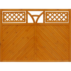 Sichtschutzzaun Toulon, 135x180 cm, Pinie, mit geradem Leimholzstreifen und Ziergitter.