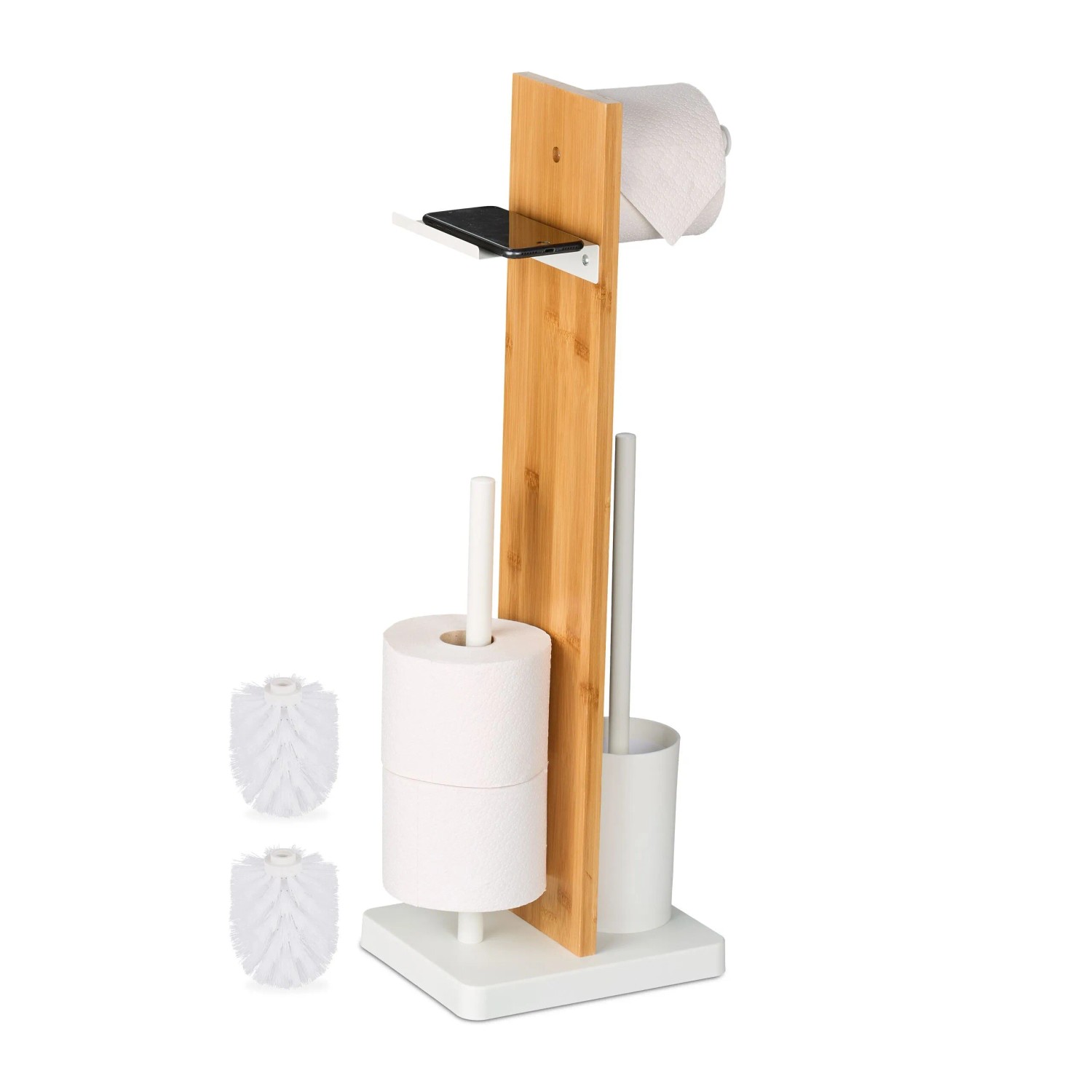Relaxdays WC Garnitur Bambus Eisen Weiß Mit Ablage 68 cm x 27 cm x 18 cm 3,2 kg