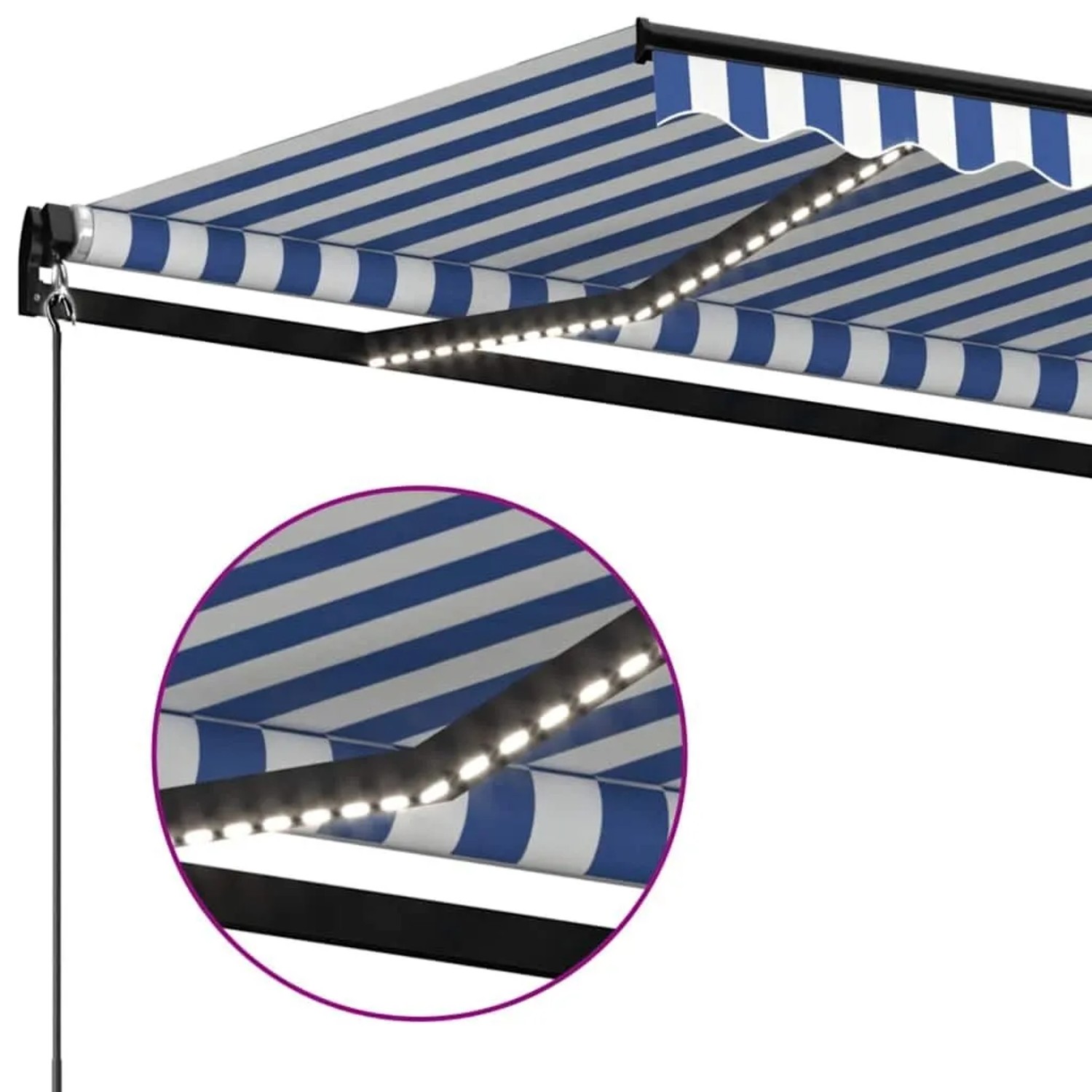 vidaXL Markise, blau-weiß gestreift, mit LED-Beleuchtung. Ideal für Terrasse & Garten.