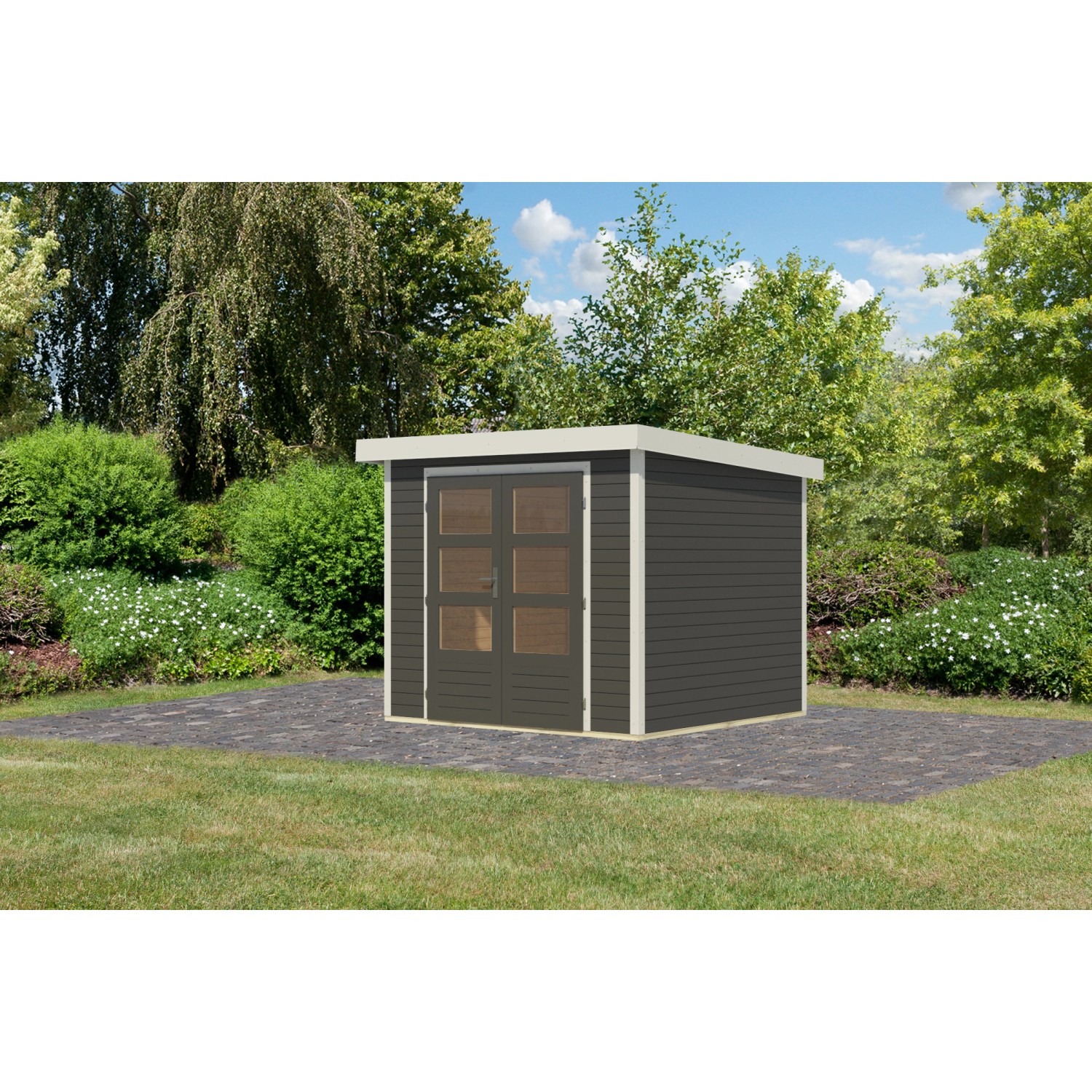 Karibu Gartenhaus Diego 3 B Terragrau/Weiß 209 x 238 x 213 cm günstig online kaufen
