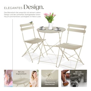 Klappbares Bistrotisch-Set Frieda in Creme für 2 Personen, ideal für Balkon und Garten.