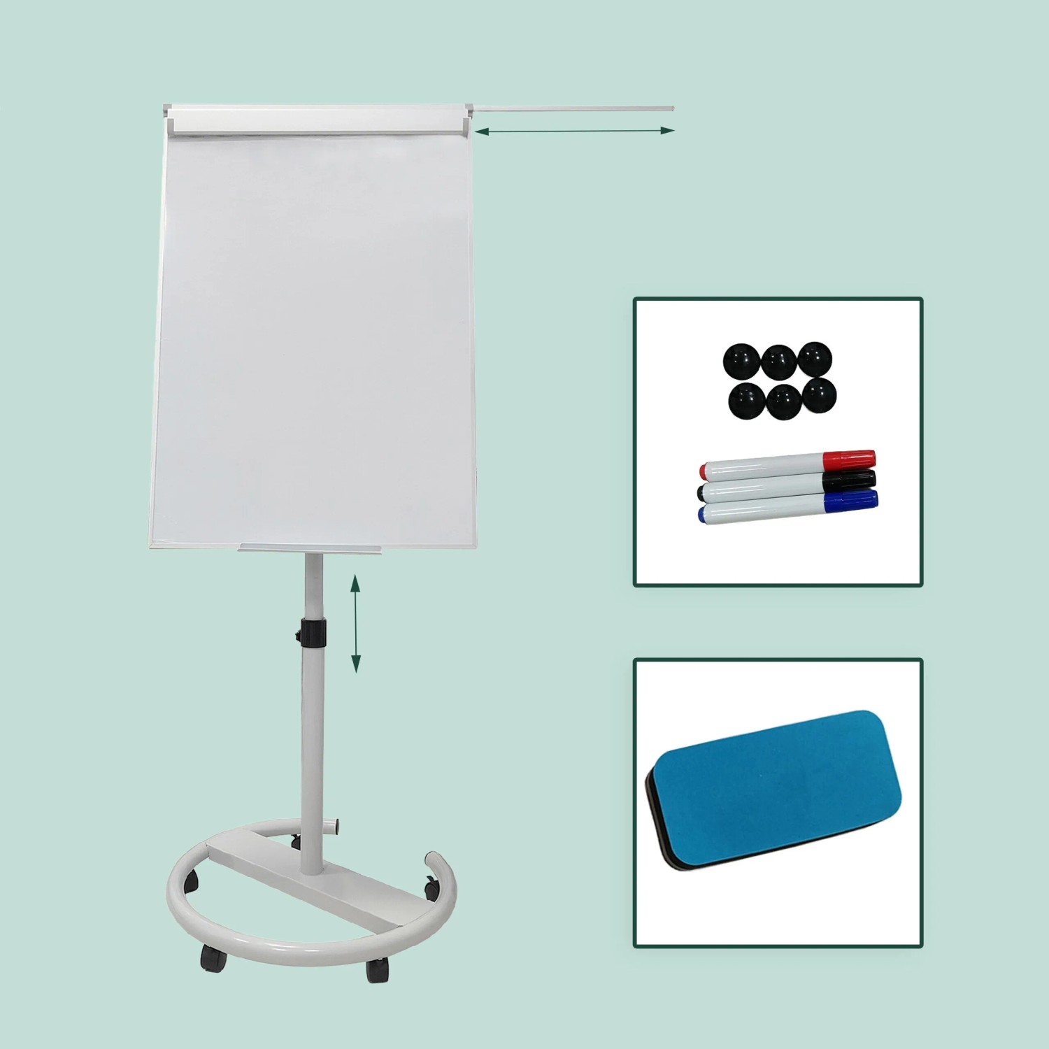 Relaxdays Flipchart Whiteboard Aluminium Weiß Magnetisch Abwischbar Höhenverstellbar Mit 2 Armen 100 cm x 70 cm 10,1 kg_5