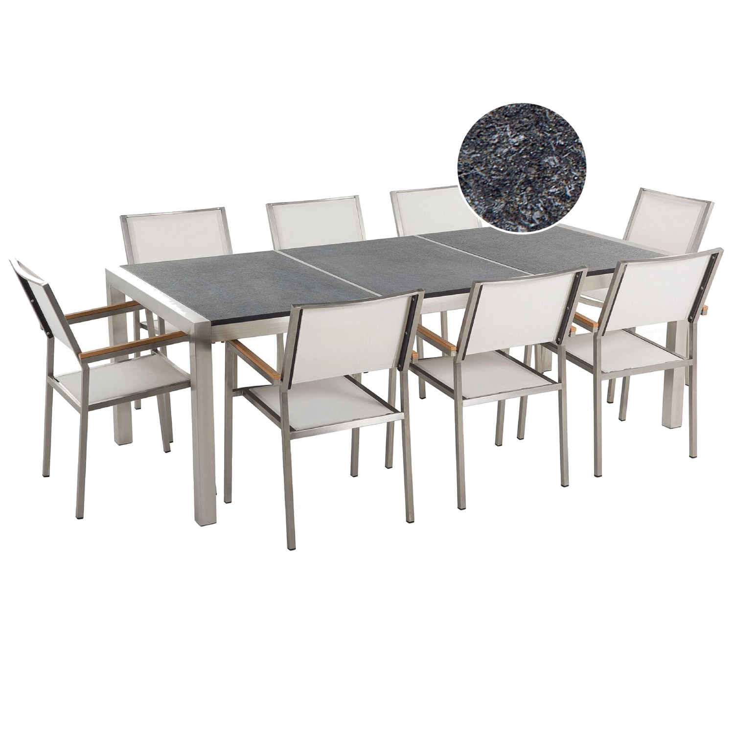 Beliani Gartentisch Set GROSSETO Grau Weiss Silber 100x220x87 günstig online kaufen