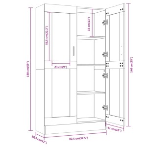 VidaXL Vitrinenschrank in Räuchereiche, 150 cm hoch, mit 4 Fächern und 2 Glastüren. Ideal als Wandregal.