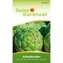 Artischocken Gros Vert de Laon Samenpackung, grüne Artischocken im Vordergrund.