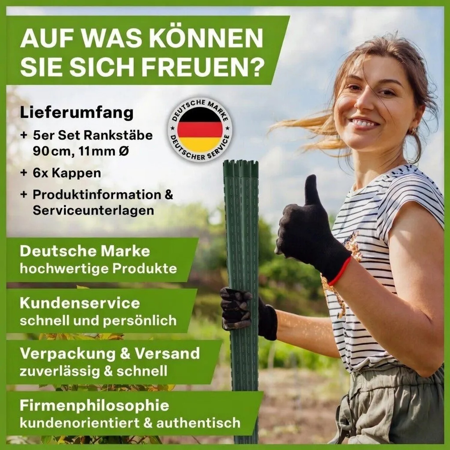 TTL GARDEN Rankstäbe 90cm 11mm 5er Set Kunststoffbeschichtet Grün Pflanzstäbe Rankhilfe Für Tomaten Bohnen Gurken Blumen Gewächshaus_9