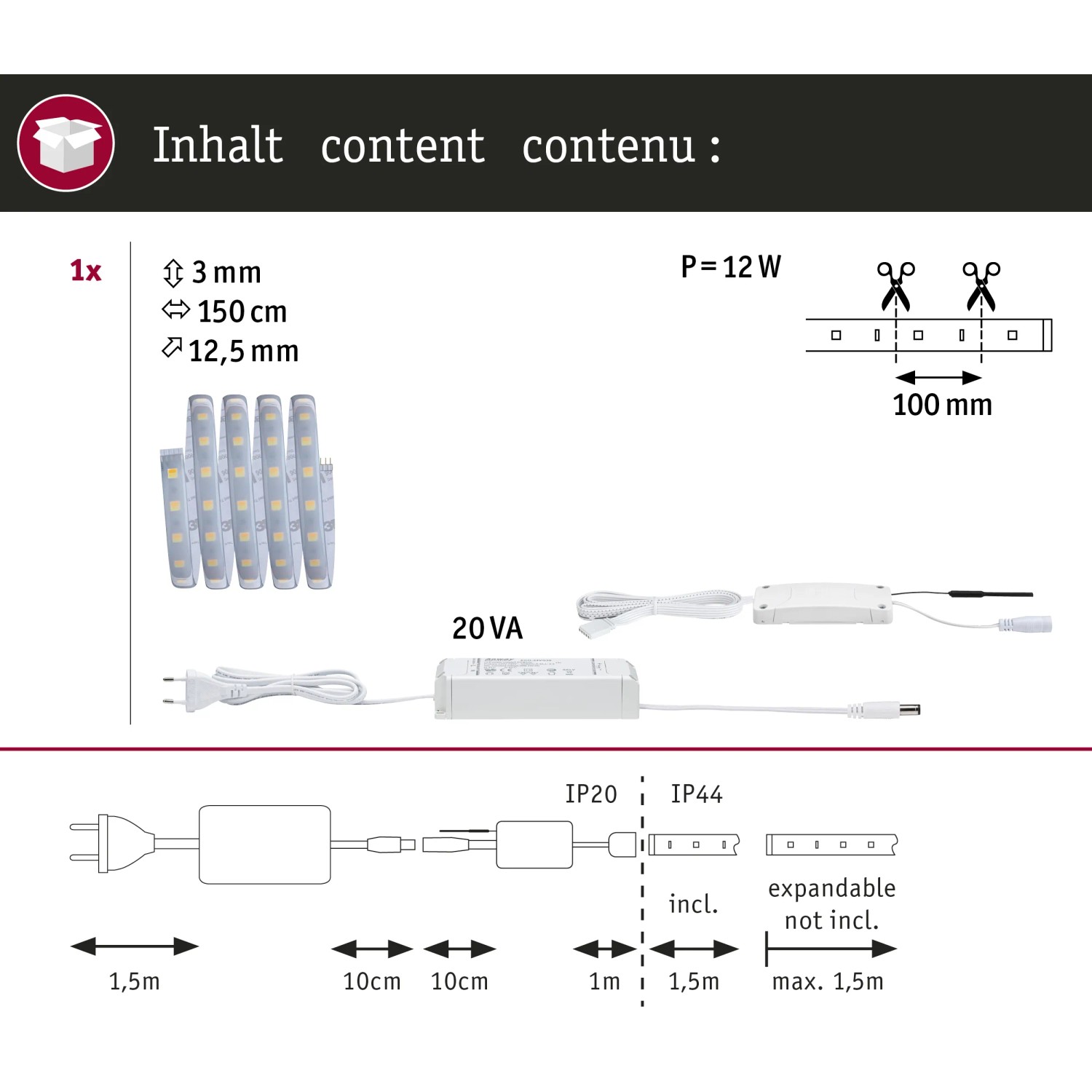 Paulmann MaxLED 500 LED Strip Basis-Set, 1,5m. Smart Home Zigbee, tunable white.