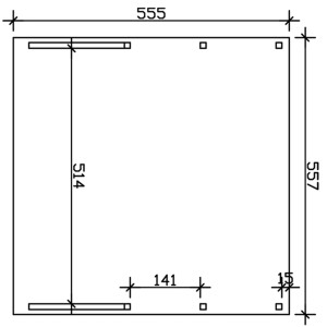 Skizze des Skan Holz Carport Friesland Set 8 mit Maßangaben.