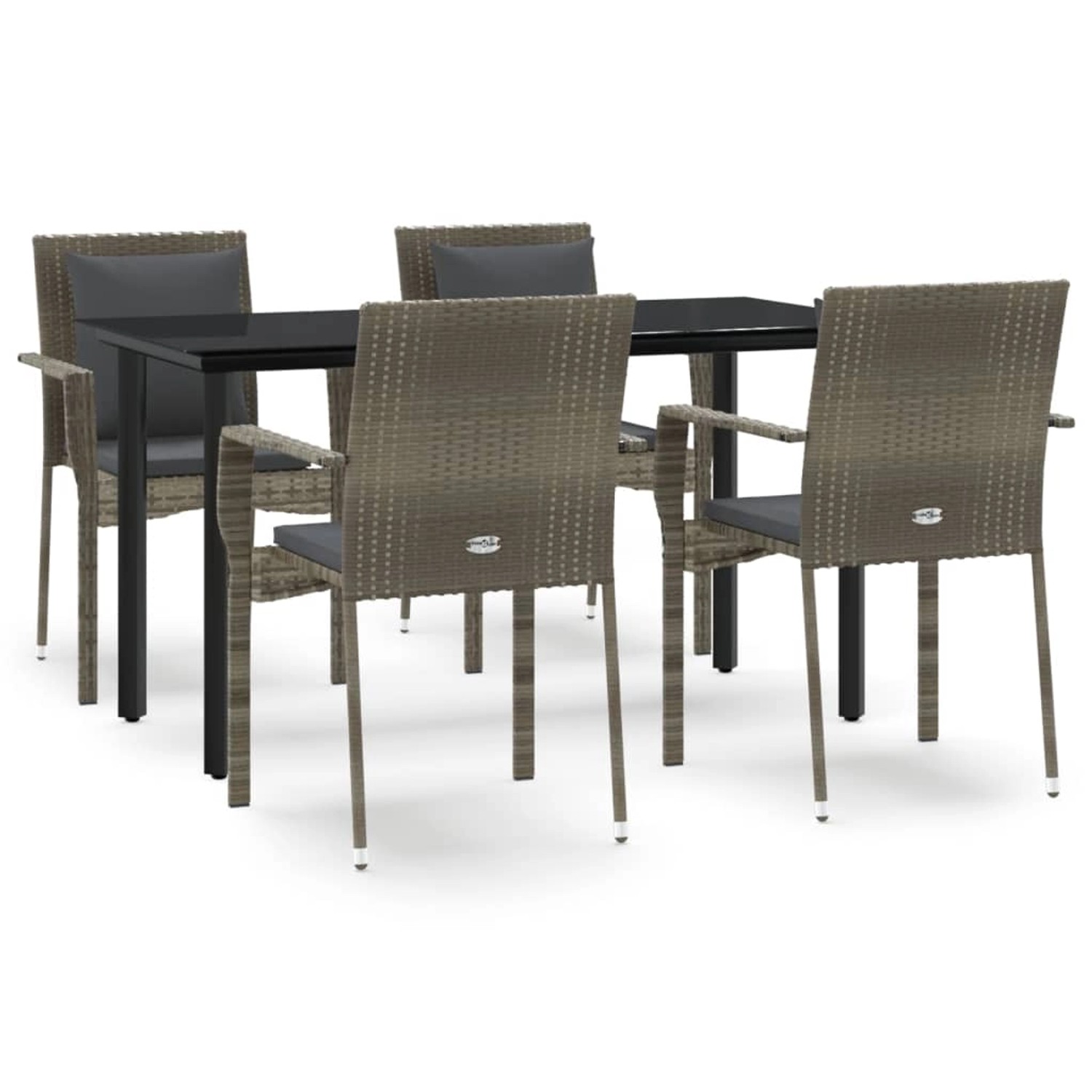 vidaXL 5-Tlg Garten-Essgruppe mit Kissen Schwarz und Grau Poly Rattan 3185115