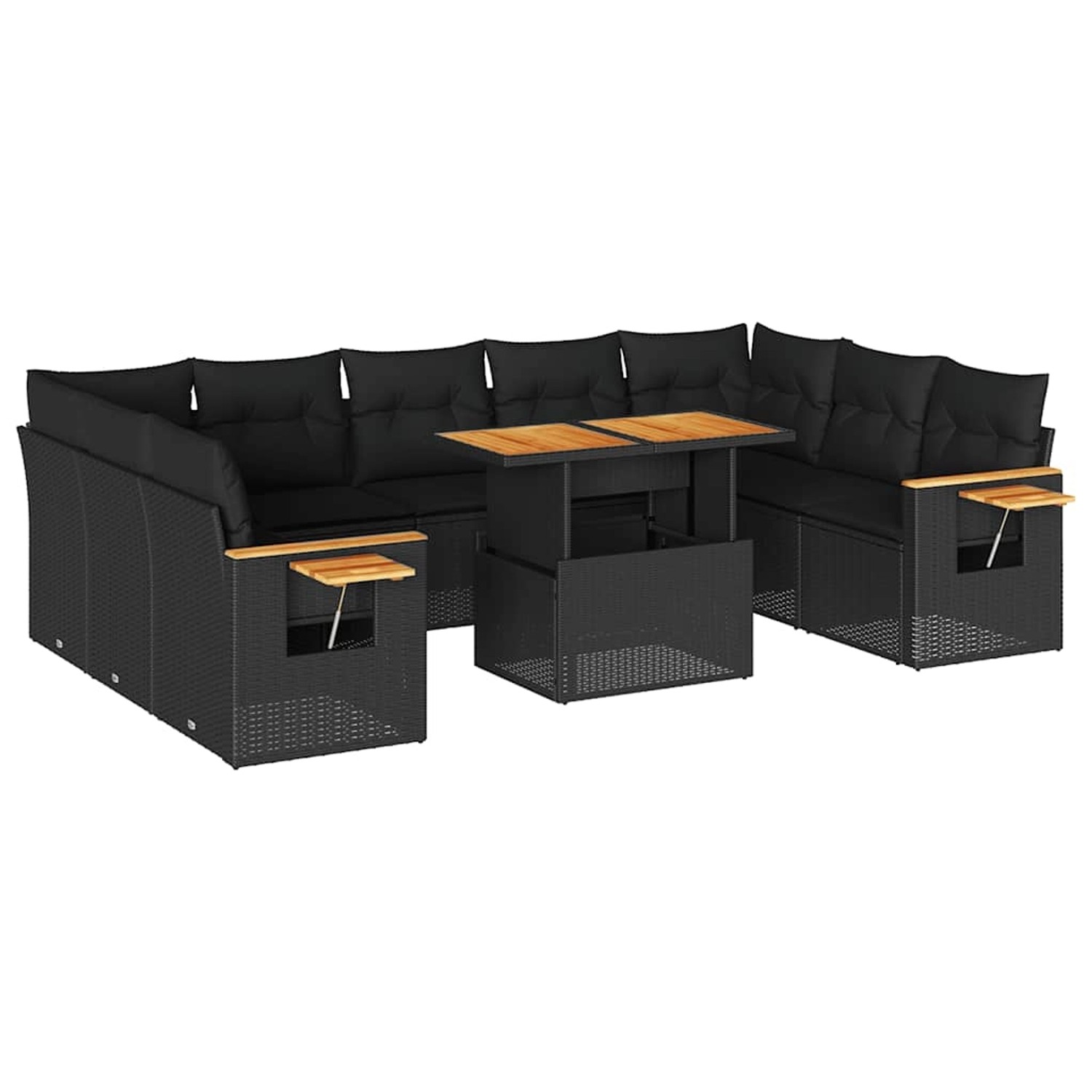 vidaXL 10-Tlg Garten-Sofagarnitur mit Kissen Schwarz Poly Rattan 3327639 günstig online kaufen