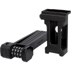 Schwarzes Fischer Faltschloss Protec FN85 mit Zahlenkombination und Halterung.