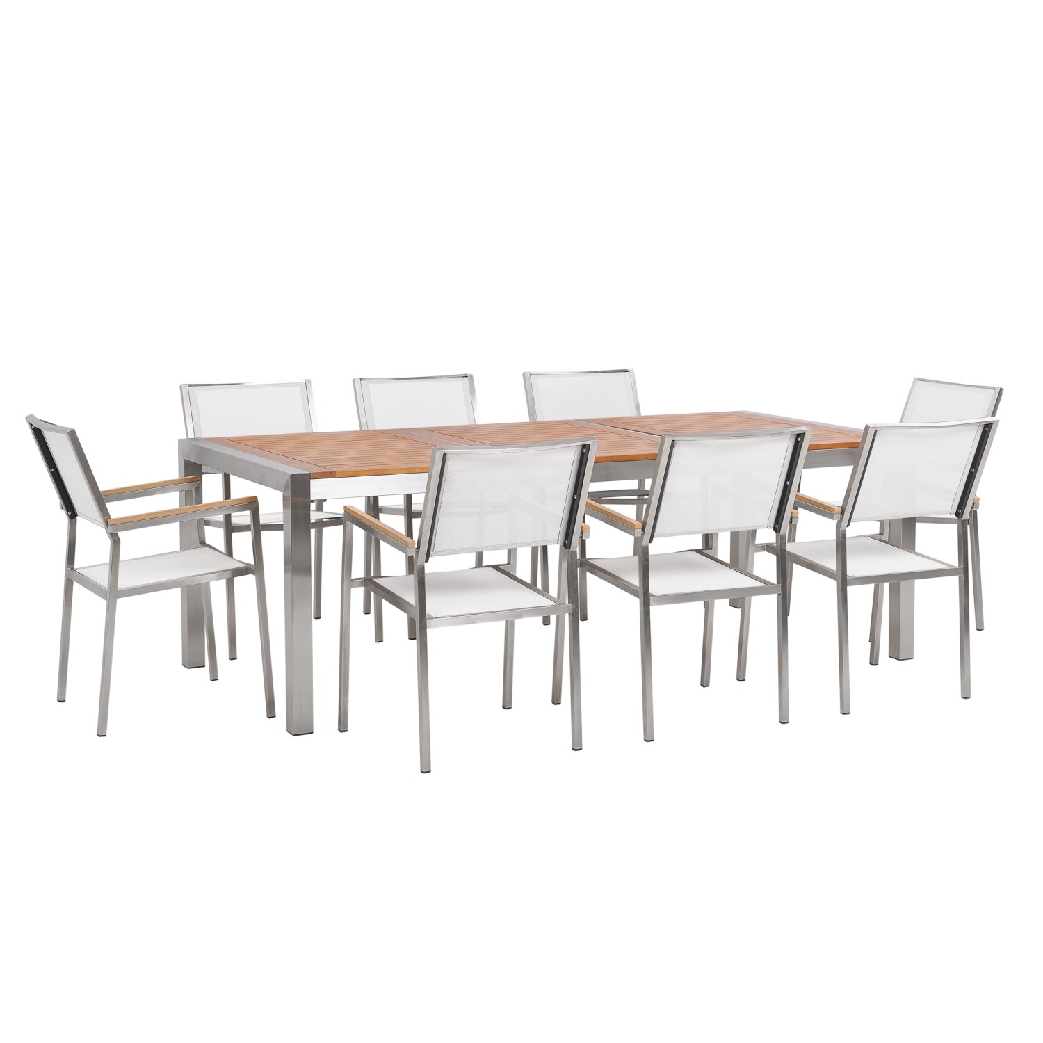 Beliani Gartentisch Set GROSSETO Heller Holzfarbton Weiss Silber 100x220x87 günstig online kaufen