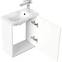 Posseik Badmöbel Pieni Slimline, 40 cm, Weiß Hochglanz mit offenstehender Tür.