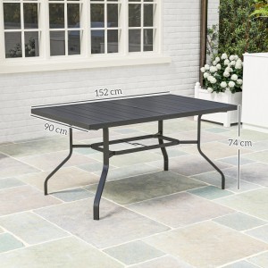 Schwarzer Outsunny Gartentisch mit Schirmloch, 152x90x74 cm, Stahl.