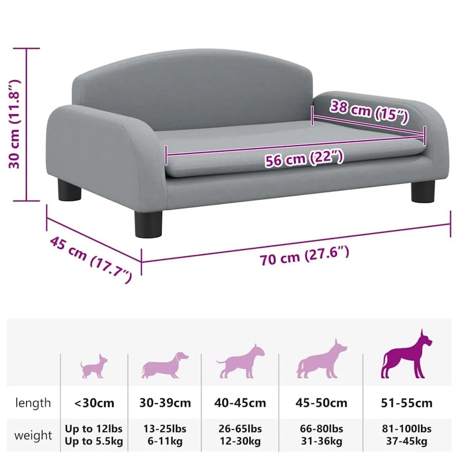 vidaXL Hundebett Hellgrau 70x45x30 cm Stoff 171960_7