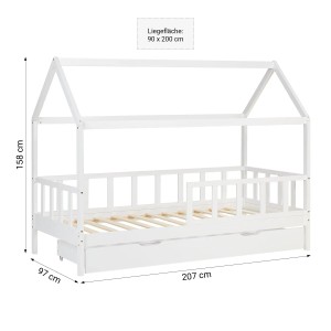 Homestyle4u Hausbett 90x200 mit Bettkasten in Weiß 2522