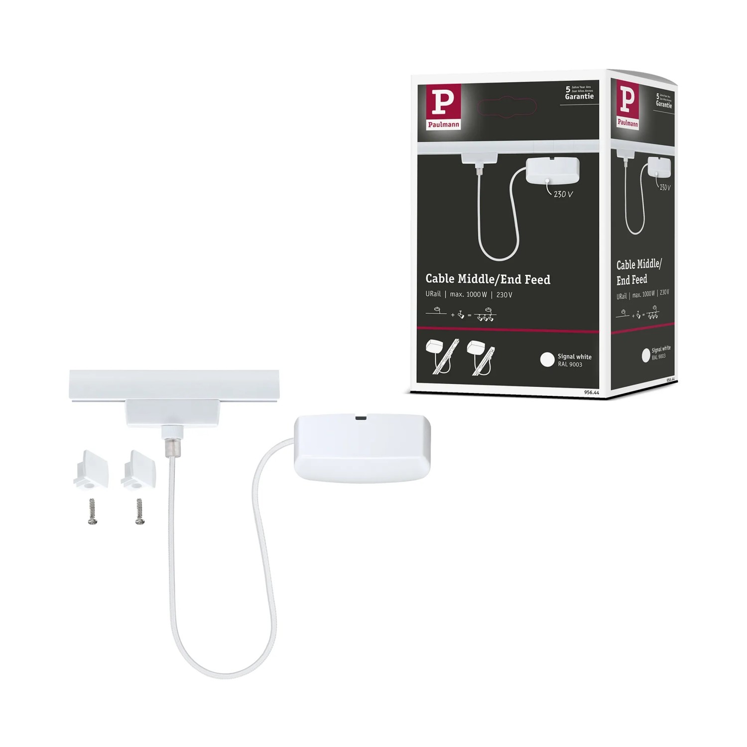 Paulmann URail Einspeisungskabel, 1m, Signalweiß für LED-Schienensysteme.