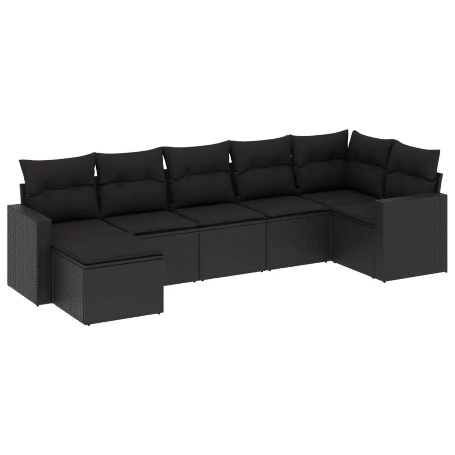 vidaXL 7-Tlg Garten-Sofagarnitur mit Kissen Schwarz Poly Rattan 3251612