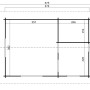 Grundriss Gartenhaus Lasita Maja Caroline Set, 575x390 cm, naturbelassenes Holz.