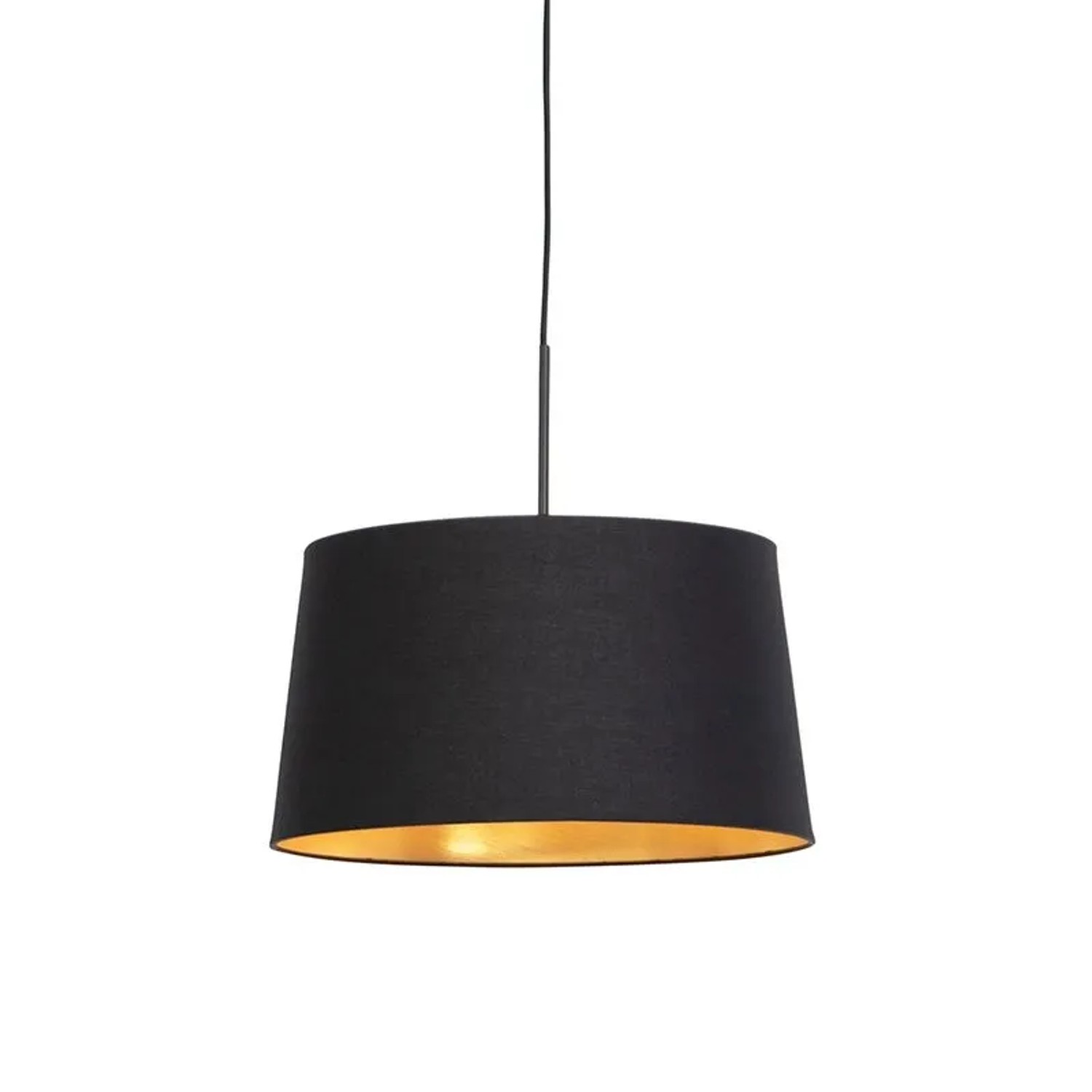 QAZQA Hängelampe mit Baumwollschirm Schwarz mit Gold 40 cm Combi