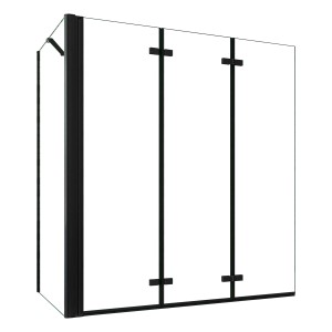 AICA Badewanneaufsatz, 130x140cm, schwarz, 3-teilig mit 80cm Seitenwand aus ESG-Glas.