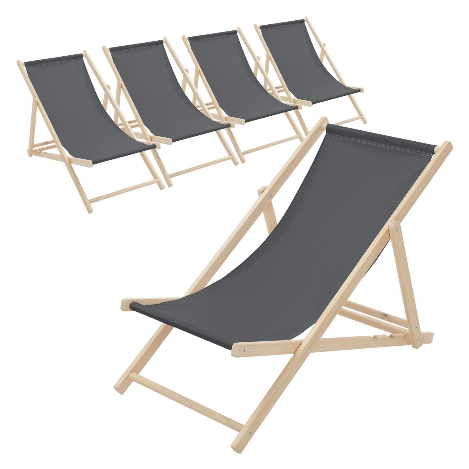 ECD Germany Liegestuhl 5Er Set Klappbar Anthrazit aus Holz