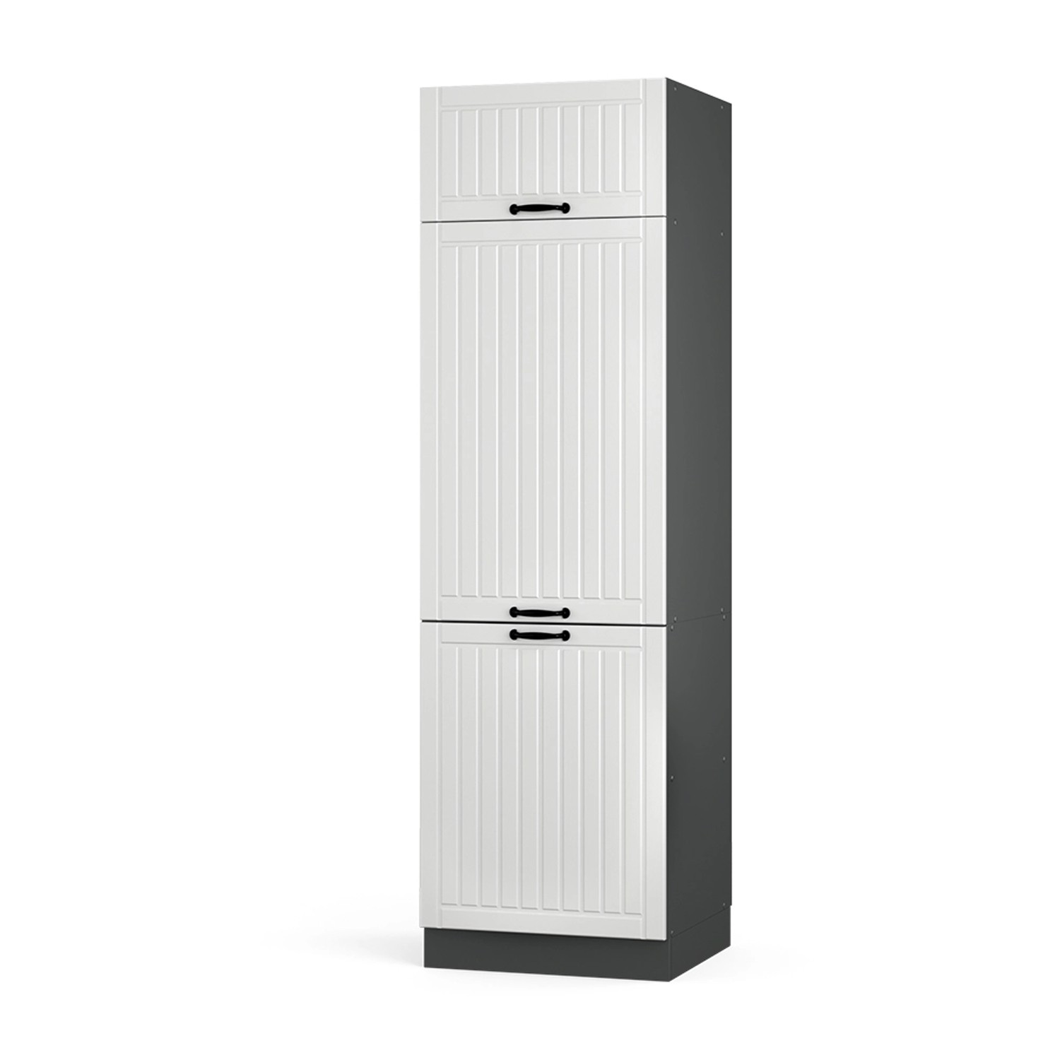 Thumbnail - Vicco Kühlumbauschrank Fame-Line Hochschrank für die Küche Weiß Landhaus/Anthrazit 60 cm