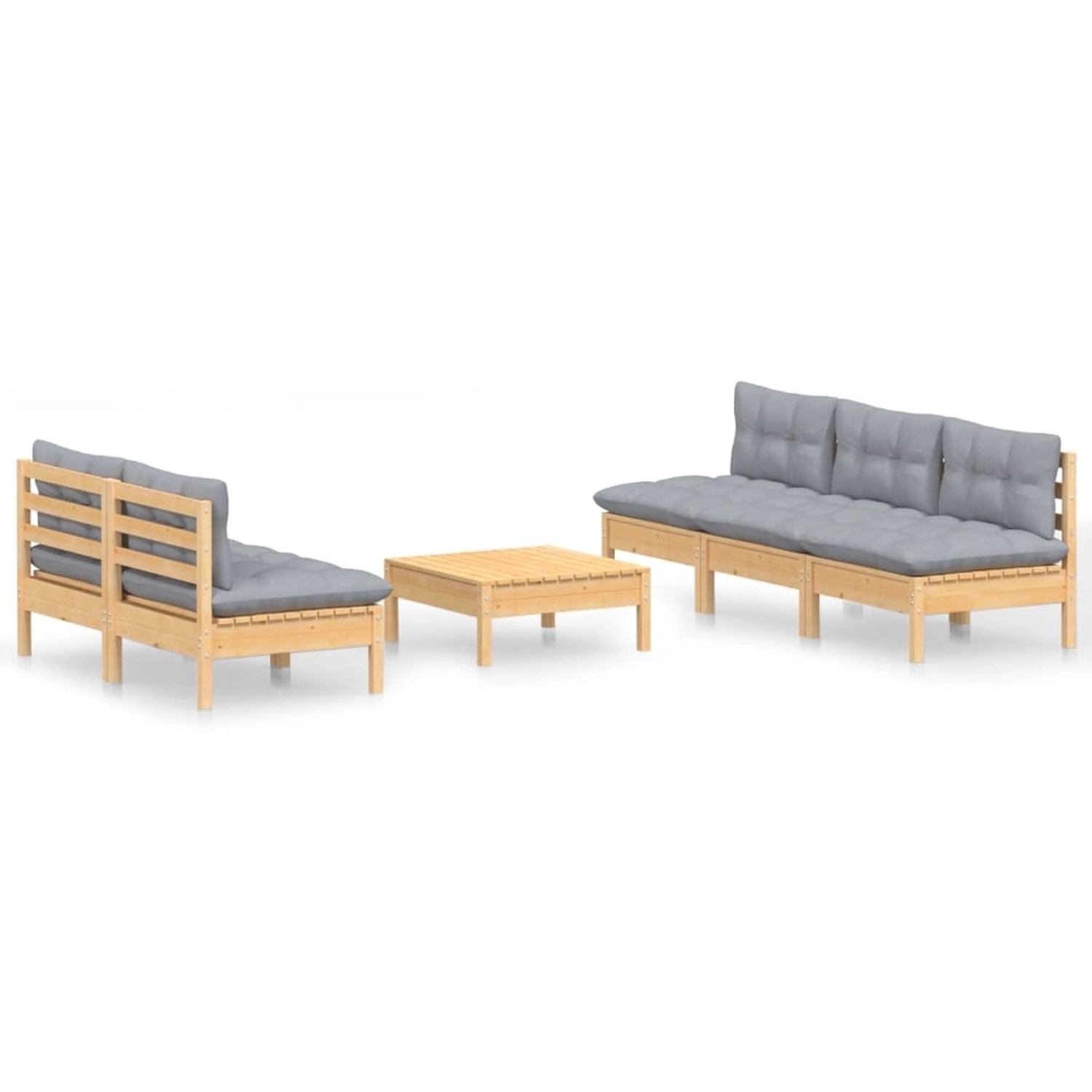 vidaXL 6-Tlg Garten-Lounge-Set mit Grauen Kissen Kiefernholz 3096087