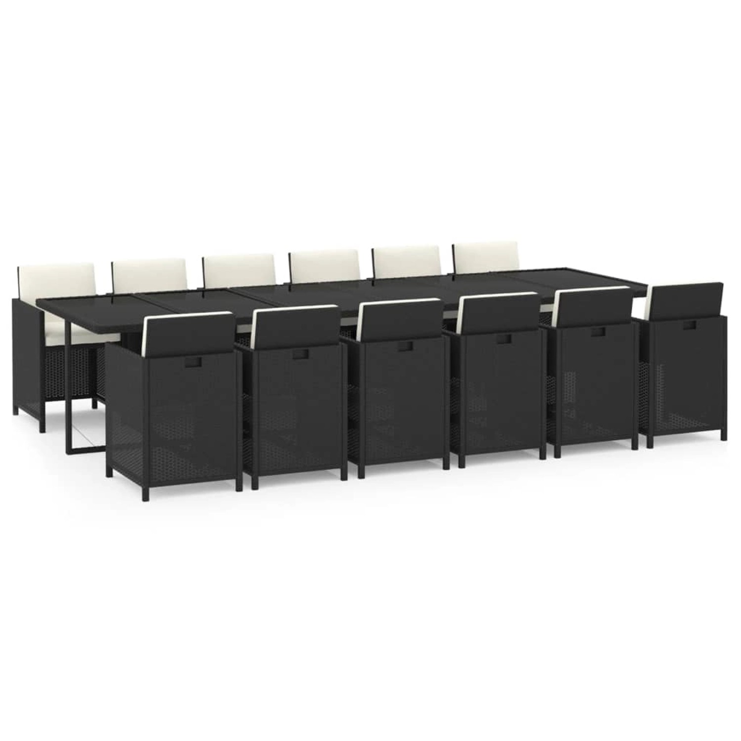 vidaXL 13-Tlg Garten-Essgruppe mit Kissen Poly Rattan Schwarz 3095611