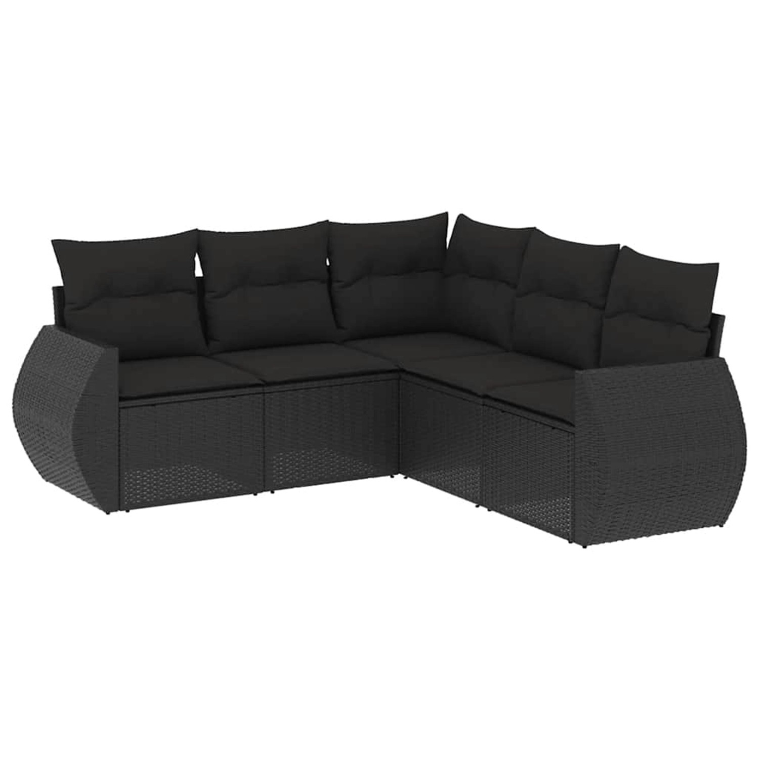 vidaXL 5-Tlg Garten-Sofagarnitur mit Kissen Schwarz Poly Rattan 3253682