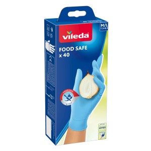 Vileda Einmalhandschuhe Food Safe, Größe M/L, 40 Stück, hellblau, für die Lebensmittelzubereitung.