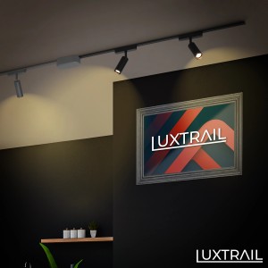 Schwarzes Bril Luxtrail LED Schienensystem Erweiterungs-Set mit zwei schwenkbaren Spots.