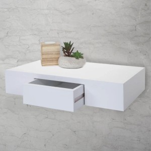 BERLINLODGE Wandregal Ilse HxBxT 8x40x25cm Regal Hängeregal Mit Schublade 40cm Weiß