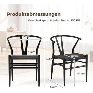 Costway 2er Set Esszimmerstühle, schwarz, mit Y-förmiger Rückenlehne und geflochtenem Sitz.