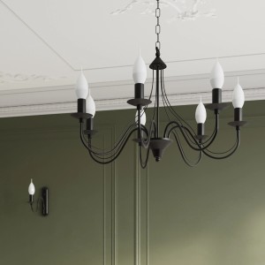 Schwarzer Sollux Lighting Kronleuchter Minerwa 3 mit Kerzenleuchtendesign.