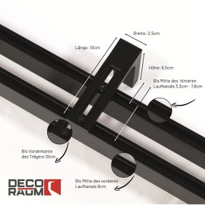 Deco-Raum Gardinenschiene nach Maß 2-Lauf Loft Schwarz 60cm