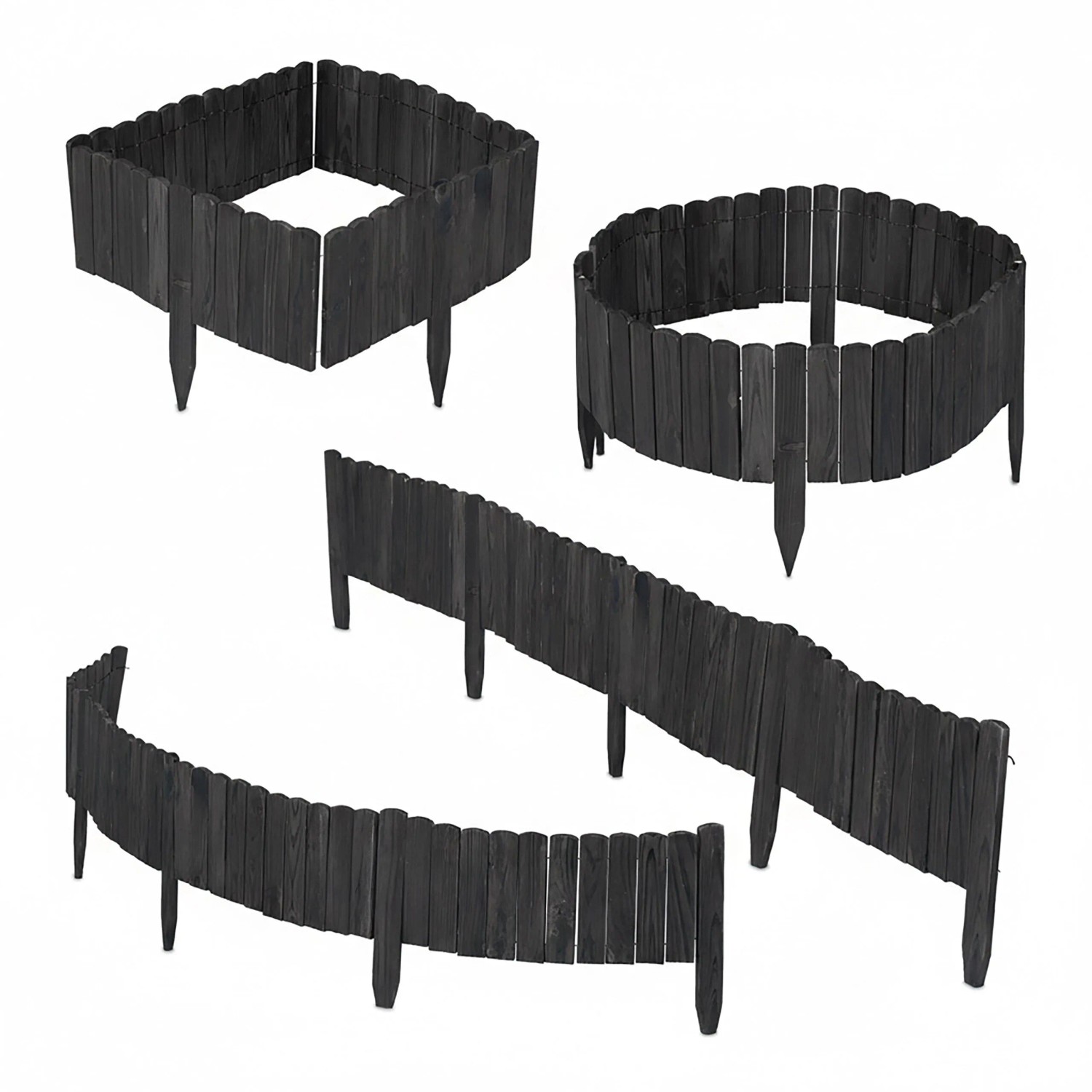 Relaxdays Beeteinfassung Tannenholz Anthrazit Flexibel 200 cm x 25/35/40 cm_5