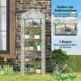 Outsunny Foliengewächshaus mit 5 Regalen, transparentem Kunststoff und grünem Stahlrahmen für Pflanzen.