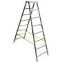 Doppelseitige Aluminium-Stufenstehleiter mit 8 Stufen, 178 cm hoch, max. 150 kg Tragkraft.
