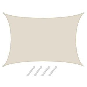 Rechteckiges, beiges AMANKA Sonnensegel aus Polyester, wasserdicht, mit Seilen zur Befestigung.
