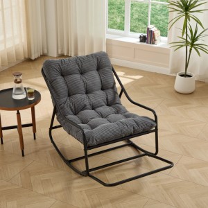 PXloue Schaukelstuhl Grau mit Hocker und Weichem Kissen für Terrasse Wohnzimmer Schlafzimmer