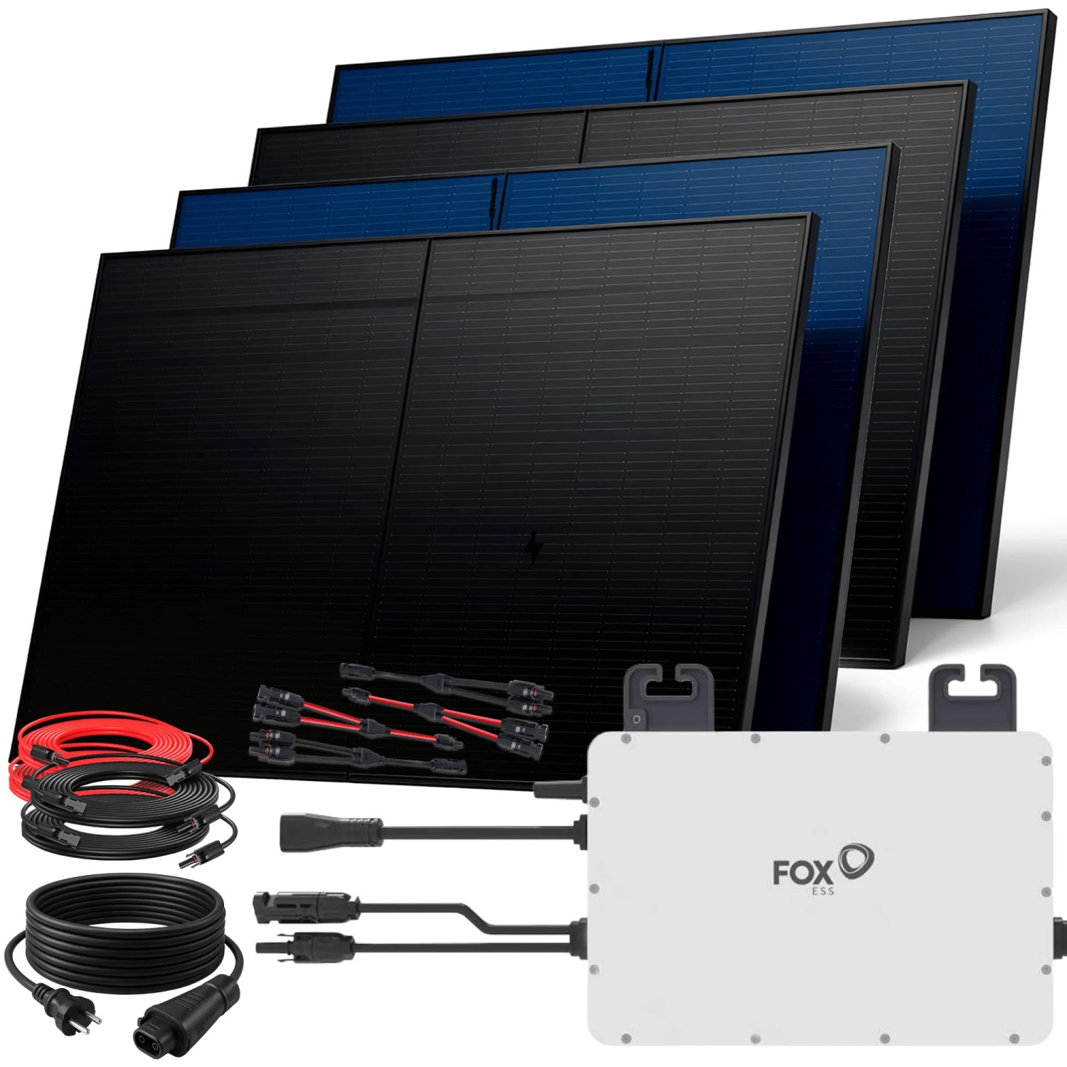 SUNNIVA Balkonkraftwerk 2000 W mit FOX ESS 800 W Wechselrichter inkl.5m Kabel 4x 500 W Solarmodule Bifazial Fullblack Gl...