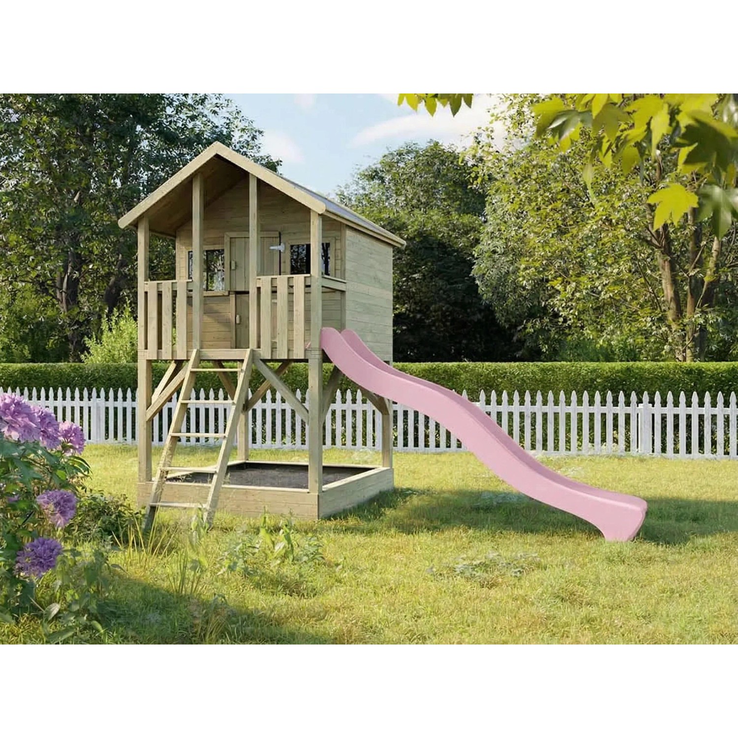 Prestige Garden Stelzenhaus Big House mit Sandkasten KDI Inklusive Rutsche Pastellrosa