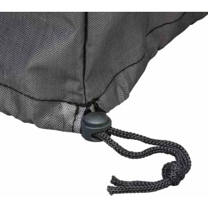 Detailaufnahme: Anthrazitfarbene Aerocover Schutzhülle für Sitzgruppen mit Kordelzug.