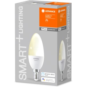 Ledvance Smart+ WiFi LED-Lampe Kerzenform E14, 5,5W im Karton. Dimmbares, warmweißes Leuchtmittel.