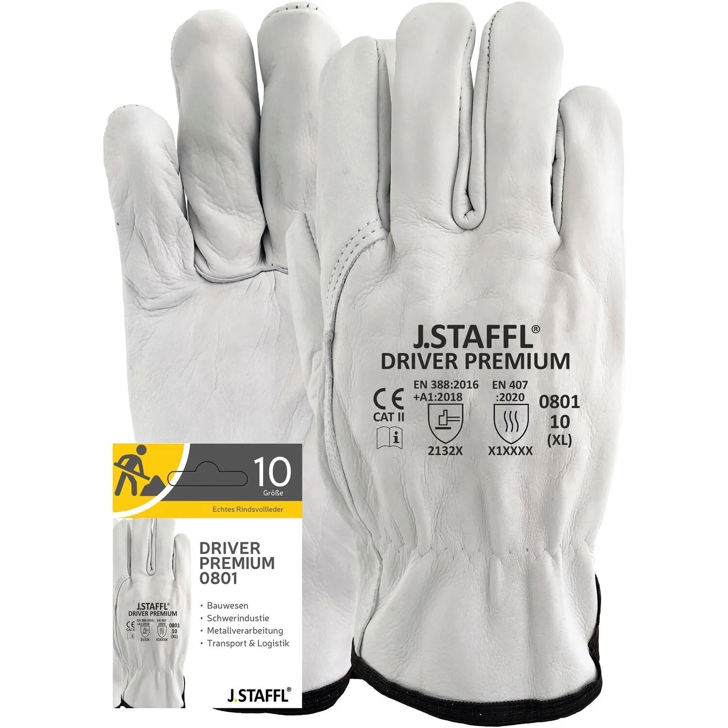 Staffl Driver Premium Hct Schutzhandschuhe Größe 10 Rindsvollleder A-Qualitätsleder Gummizug am Handrücken Abrieb- und Weiterreißfest